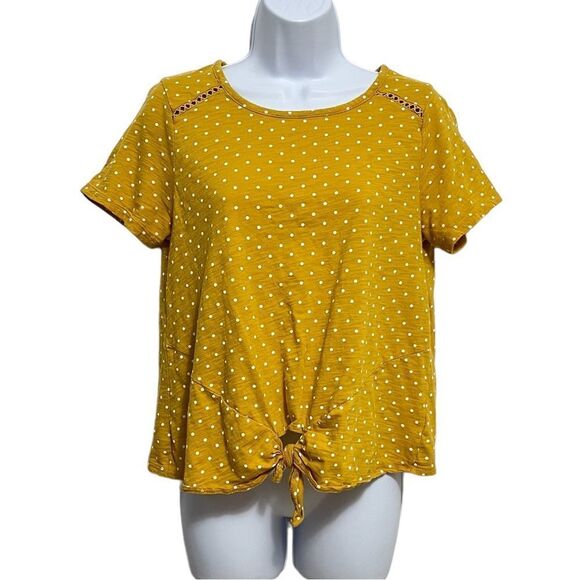 Sale!! Old Navy Mustard Dot Knot Front Top T-shirt Size Medium - Picture 1 of 6